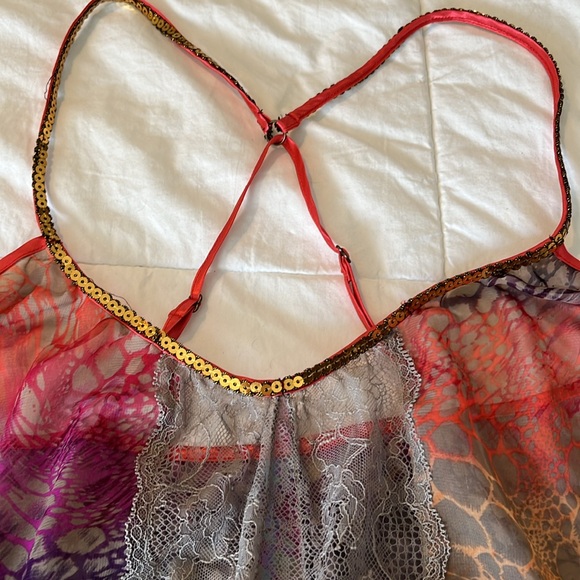 FREE PEOPLE SEQUIN MULTI-COLOR ANIMAL PRINT CAMI TOP BLOUSE SHIRT SIZE LARGE - Picture 11 of 16